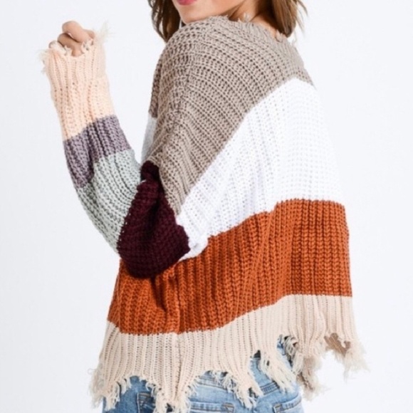 V-Neck Distressed Sweater - Mocha - Picture 3 of 4